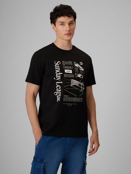 4F T-shirt regular z nadrukiem męski - czarny L. Czarne t-shirty męskie 4f, l, bez wzorów, z bawełny, bez kołnierzyka. Za 79.99 zł.