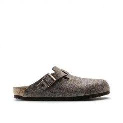 Klapki damskie Birkenstock Boston. Szare klapki damskie Birkenstock, bez wzorów, z materiału, bez obcasa. Za 679.00 zł.