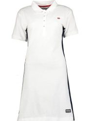 Geographical Norway Sukienka polo "Kolivia" w kolorze białym rozmiar: XL. Białe sukienki damskie Geographical Norway, xl, bez wzorów, z bawełny, bez kołnierzyka, bez ramiączek, midi. Za 52.67 zł.
