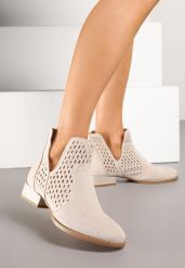 Beżowe Botki z Ażurowymi Wycięciami i Skórzaną Wkładką Efamalia. Brązowe botki damskie Renee, bez obcasa, na płaskiej podeszwie, bez zapięcia. Za 199.99 zł.