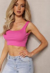 Różowy Tank Top z Elastycznej Bawełny z Głębokim Dekoltem Omaliana. Czerwone topy damskie Renee, l, bez wzorów, z bawełny, bez kołnierzyka. Za 14.99 zł.