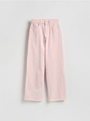 Spodnie w prążek - różowy. Czerwone spodnie materiałowe damskie Reserved, bez wzorów, z bawełny. Za 149.99 zł.