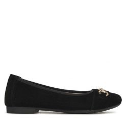 Baleriny Remonte. Czarne baleriny damskie Remonte, bez wzorów, bez obcasa. Za 221.99 zł.