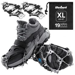Raczki z kolcami nakładki na buty turystyczne rozmiar XL 44-47 REBEL. Szare buty trekkingowe męskie REBEL ACTIVE, z materiału, bez zapięcia, trekkingowe. Za 59.00 zł.