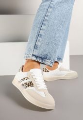 Beżowe Sneakersy Tenisówki z Geometrycznym Wzorem w Panterkę Eleamila. Brązowe trampki i tenisówki damskie Born2be, z aplikacjami, z jeansu. Za 89.99 zł.
