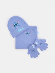 Zestaw: czapka, komin i rękawiczki Stitch - błękitny. Niebieskie rękawiczki dziecięce Sinsay, bez ramiączek. Za 39.99 zł.