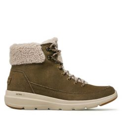 Trzewiki Skechers. Zielone botki damskie Skechers, bez obcasa, na płaskiej podeszwie, bez zapięcia. Za 339.99 zł.