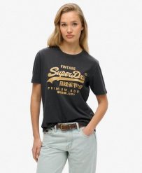 Luźna koszulka z organicznej bawełny metalicznej Vl. Czarne t-shirty damskie Superdry., s, bez wzorów, z bawełny, bez kołnierzyka. Za 167.95 zł.