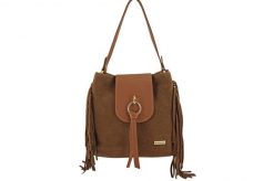Skórzana torebka boho z frędzlami - Brązowa jasna. Brązowe torebki klasyczne damskie Barberinis, bez wzorów, ze skóry, małe, bez dodatków. Za 286.99 zł.
