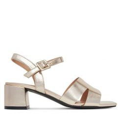 Sandały Clara Barson. Żółte sandały damskie Clara Barson, bez wzorów, bez obcasa, na słupku. Za 119.99 zł.