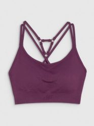 4F Biustonosz do jogi i pilatesu z niskim wsparciem - fioletowy XS/S. Fioletowe biustonosze sportowe damskie 4f, bez wzorów, z dzianiny. W wyprzedaży za 99.99 zł.