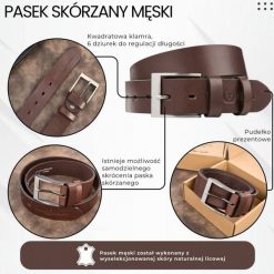 Pasek męski skórzany premium z klasyczną klamrą elegancki brązowy 130 cm Paolo Peruzzi PG-08-BR-130. Brązowe paski męskie bez wzorów, z jeansu, biznesowe. Za 79.00 zł.