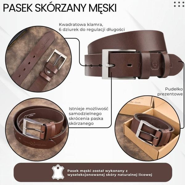 Pasek męski skórzany premium z klasyczną klamrą elegancki brązowy 100 cm Paolo Peruzzi PG-08-BR-100. Brązowe paski męskie bez wzorów, z jeansu, biznesowe. Za 79.00 zł.