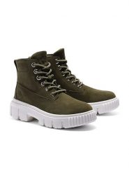 Timberland Skórzane botki "Greyfield" w kolorze khaki rozmiar: 40. Brązowe botki damskie Timberland, ze skóry, bez obcasa, bez zapięcia. Za 187.96 zł.
