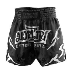 Spodenki Muay Thai męskie EXTREME HOBBY BLACK PANTHER. Białe szorty męskie EXTREME HOBBY, z poliesteru, bez kołnierzyka. W wyprzedaży za 169.15 zł.