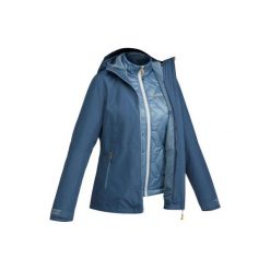 Kurtka turystyczna TRAVEL500 3w1 damska. Niebieskie kurtki damskie QUECHUA, l, bez wzorów, z elastanu, bez kaptura. Za 349.99 zł.