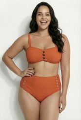 Damskie Bikini wycięcia w paski miękkie miseczki regulowane ramiączka. Brązowe bikini damskie Ulla Popken, bez wzorów, plus size. Za 191.99 zł.