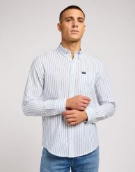 MESKA KOSZULA LEE BUTTON DOWN BRIGHT WHITE 112349979. Białe koszule męskie Lee, m, bez wzorów, bez kołnierzyka, bez ramiączek. Za 169.99 zł.