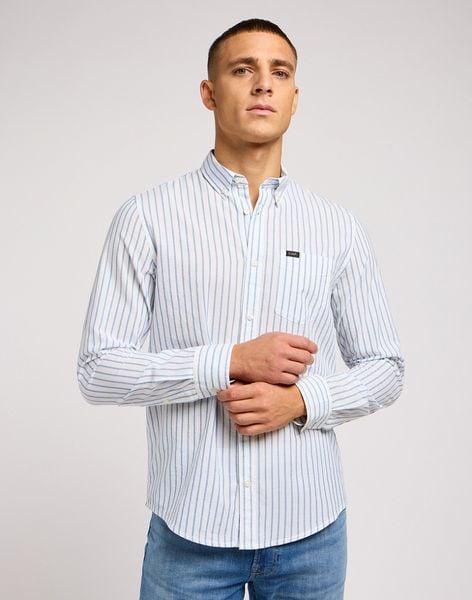 MESKA KOSZULA LEE BUTTON DOWN BRIGHT WHITE 112349979. Białe koszule męskie Lee, m, bez wzorów, bez kołnierzyka, bez ramiączek. Za 169.99 zł.