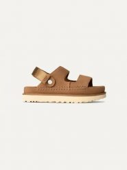 UGG Skórzane sandały "Golden Glide" w kolorze jasnobrązowym rozmiar: 37. Brązowe sandały damskie Ugg, bez wzorów, ze skóry, bez obcasa. Za 503.95 zł.