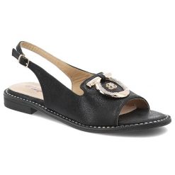 Czarne Sandały S.Barski Eleganckie Obuwie Damskie. Czarne sandały damskie S.BARSKI, z aplikacjami, bez obcasa, na obcasie. Za 129.00 zł.