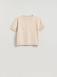 Sweter z krótkim rękawem - beżowy. Brązowe swetry klasyczne damskie Reserved, l, z dzianiny, bez kołnierzyka. Za 119.99 zł.