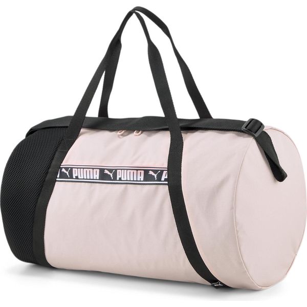 Sportowa torba PUMA Essentials Barrel 25L w różowym pyłku. Czerwone torby podróżne damskie Puma, bez wzorów, z poliesteru. Za 59.99 zł.