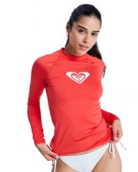 Koszulka damska z długim rękawem z lycry HIBISCUS. Czerwone t-shirty damskie Roxy, l, bez wzorów, z dżerseju, bez kołnierzyka. Za 149.99 zł.