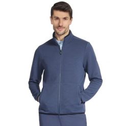 Bluza dresowa sportowa męska The Hoodless Hoodie Ottoman Jacket. Niebieskie bluzy sportowe męskie Skechers, bez wzorów, z dresówki, sportowe, bez kołnierzyka, bez ramiączek. Za 219.99 zł.
