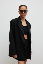 Marynarka z lnem oversize w kolorze BLACK - HARLEY-M/L. Czarne marynarki i żakiety damskie Marsala, l, bez wzorów, z bawełny, eleganckie. Za 419.90 zł.