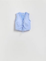 Kamizelka z wiązaniem - jasnoniebieski. Niebieskie kamizelki damskie Reserved, l, z bawełny. Za 129.99 zł.