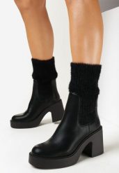 Czarne Botki na Słupku ze Skarpetkową Cholewką Demsas. Czarne botki damskie Born2be, bez obcasa, na obcasie, bez zapięcia. Za 139.99 zł.