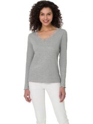 Heine Koszulka w kolorze szarym rozmiar: 38. Szare bluzki damskie Heine, bez wzorów, z bawełny, bez kołnierzyka, bez ramiączek. Za 56.66 zł.