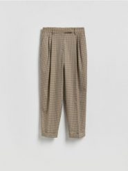 Spodnie w drobną kratę - brązowy. Brązowe spodnie materiałowe damskie Reserved, bez wzorów, z tkaniny. Za 149.99 zł.