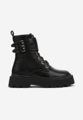 Czarne Botki Workery na Grubej Tłoczonej Podeszwie Ozdobione Paskami Sintelle. Czarne botki dziewczęce Born2be, bez wzorów, z jeansu, bez ramiączek. Za 119.99 zł.