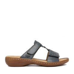 Klapki Rieker. Niebieskie klapki damskie Rieker, bez wzorów, bez obcasa. Za 289.99 zł.