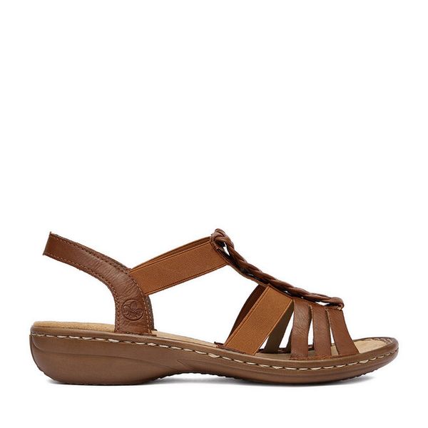 Sandały Rieker. Brązowe sandały damskie Rieker, bez wzorów, bez obcasa, na płaskiej podeszwie. Za 299.99 zł.