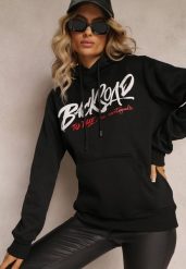 Czarna Bluza z Kapturem i Ściągaczami oraz Kieszenią Paili. Czarne bluzy z kapturem damskie Renee, xl, z polaru. Za 39.99 zł.