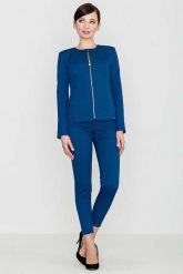 Niebieskie Eleganckie Spodnie z Suwakami. Niebieskie spodnie materiałowe damskie Katrus, bez wzorów, z materiału, eleganckie. Za 209.00 zł.