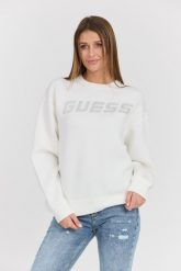 GUESS Biała damska bluza z cyrkoniami Cecilia. Białe bluzy bez kaptura damskie Guess, s, z elastanu. W wyprzedaży za 304.99 zł.