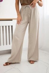 Spodnie muślinowe z szeroką nogawką beżowe. Brązowe spodnie materiałowe damskie KESI, bez wzorów, z bawełny, biznesowe, plus size. Za 150.52 zł.