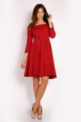 Szeroka Bordo Sukienka Midi z Ozdobnymi Guzikami. Czerwone sukienki damskie Lou-Lou, l, bez wzorów, z elastanu, wizytowe, bez kołnierzyka, bez ramiączek, midi. Za 169.00 zł.