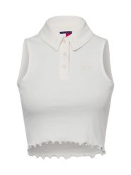 Tommy Jeans crop top Kobiety Bawełna biały, S. Białe topy sportowe damskie Tommy Jeans, s, bez wzorów, z bawełny, bez ramiączek. Za 269.95 zł.