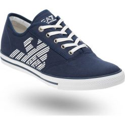 Granatowe tenisówki unisex EA7 z nadrukiem. Trampki i tenisówki męskie EA7 Emporio Armani, bez wzorów, bez zapięcia. W wyprzedaży za 158.70 zł.