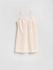 Wzorzysta koszula nocna - kremowy. Białe koszule nocne damskie Reserved, bez wzorów, z bawełny. Za 49.99 zł.