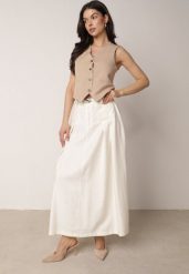 Jasnobeżowa Wiskozowa Spódnica o Rozkloszowanym Kroju z Plisami i Paskiem Rolea. Brązowe spódniczki damskie Born2be, l, bez wzorów, z wiskozy, eleganckie, maxi, rozkloszowane. Za 149.99 zł.