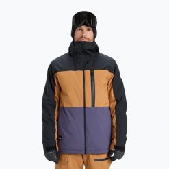Kurtka snowboardowa męska Quiksilver Sycamore Block 20K. Brązowe kurtki męskie Quiksilver, l, bez wzorów, z materiału, bez kaptura, snowboardowy. Za 929.25 zł.