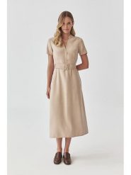 TATUUM Sukienka w kolorze beżowym rozmiar: 40. Brązowe sukienki damskie Tatuum, bez wzorów, z tkaniny, bez kołnierzyka, bez ramiączek, maxi. Za 209.33 zł.