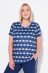 Damskie Koszulka funkcyjna statki klasyczny krój dekolt w serek rękaw 1/2. Niebieskie t-shirty damskie Ulla Popken, plus size, bez wzorów, z elastanu, bez kołnierzyka. Za 199.99 zł.