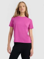 4F T-shirt z prążkowanej dzianiny z modalem damski - różowy M. Czerwone t-shirty damskie 4f, m, bez wzorów, z dzianiny, bez kołnierzyka. W wyprzedaży za 69.99 zł.
